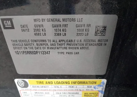 2013 Chevrolet Malibu Eco Premium Audio z USA, uszkodzony, nr VIN 1G11F5RR8DF112347